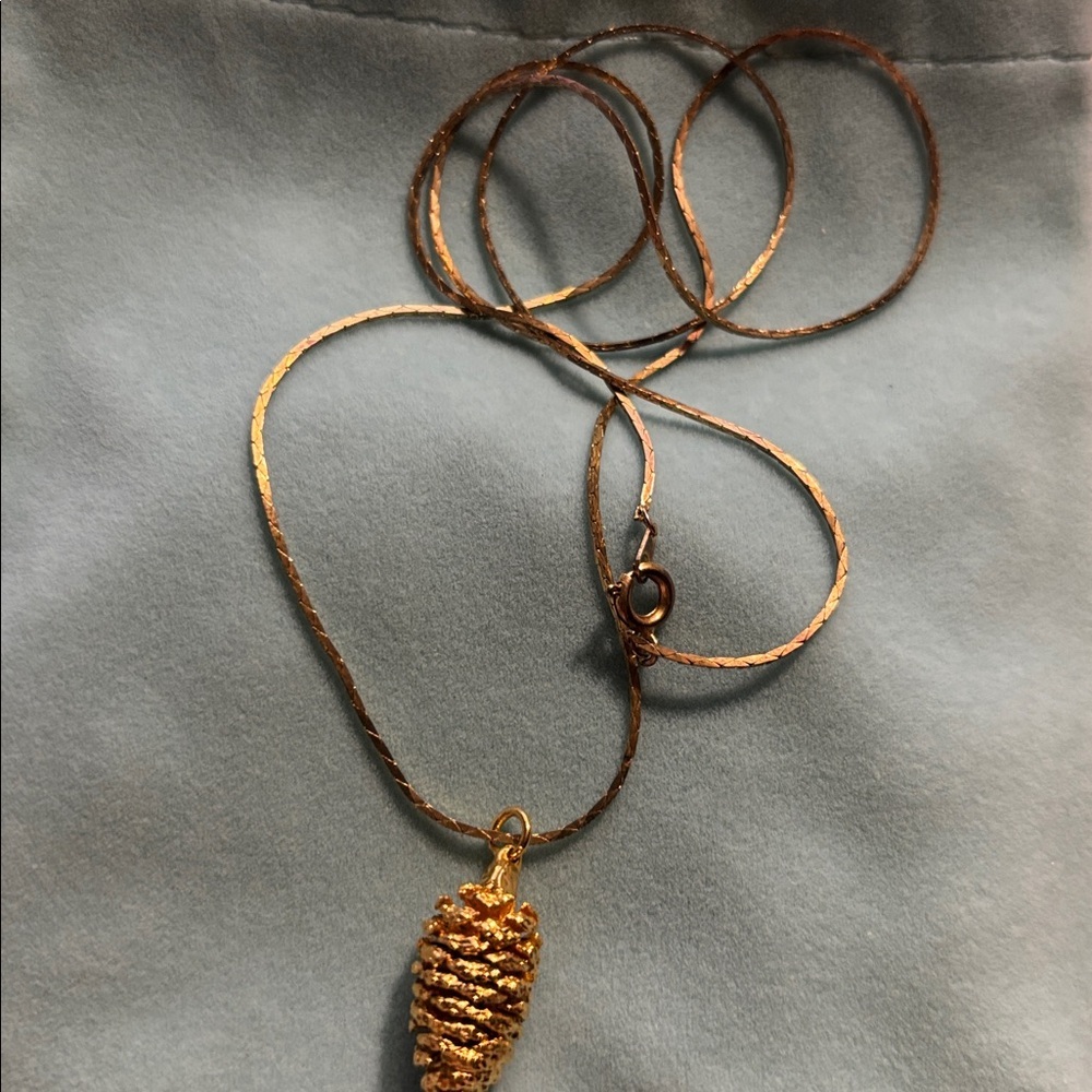 Gold Pinecone Pendant Necklace - Picture 3 of 3
